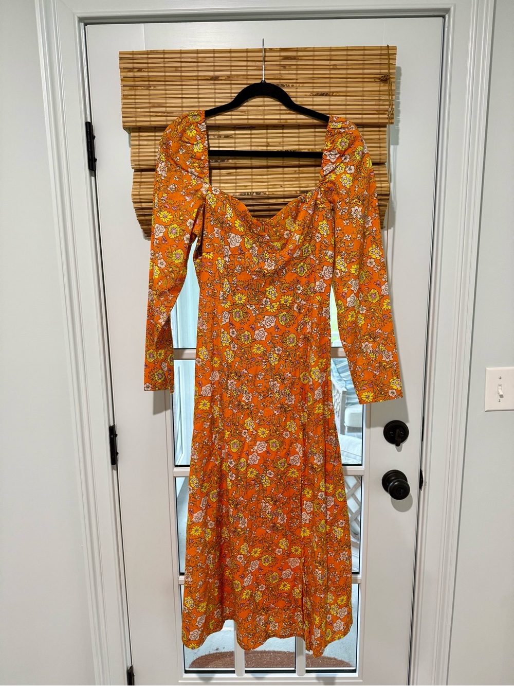 Ro’s Garden Floral Orange Long-Sleeve Midi Dress